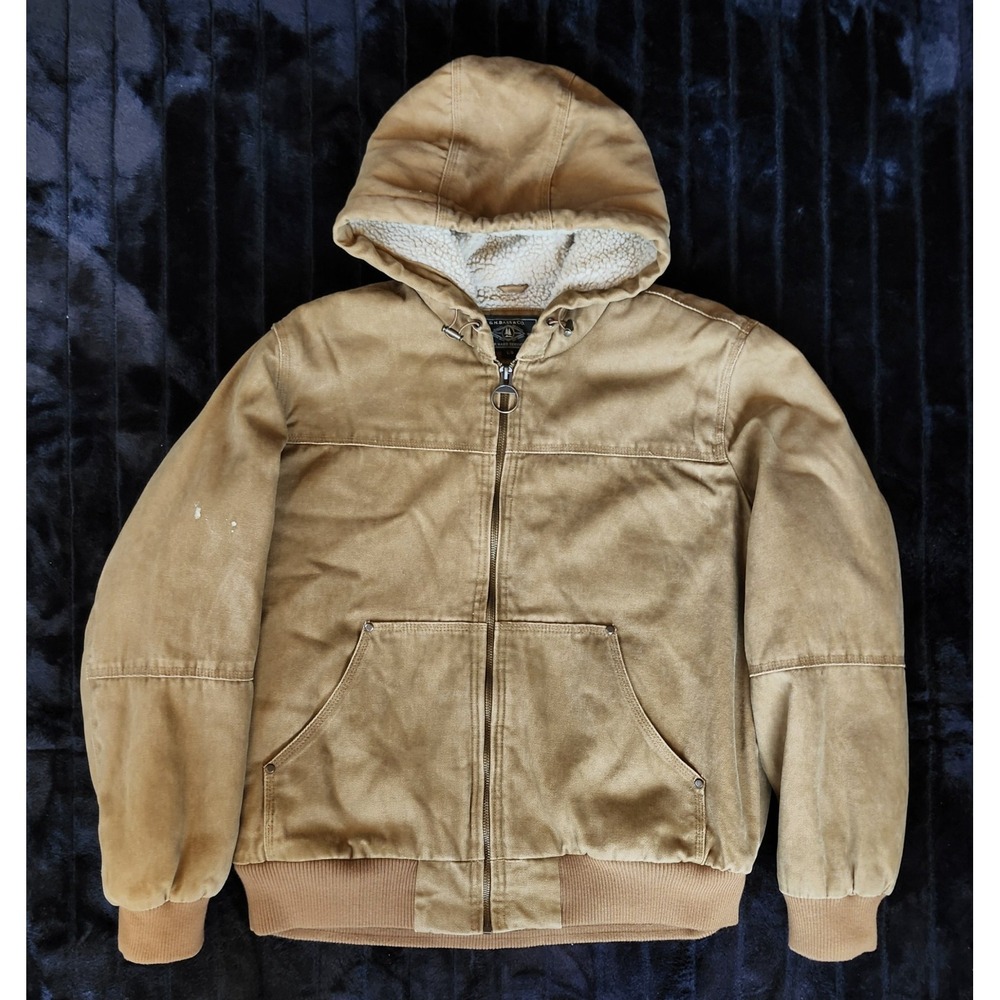 G.H. Bass & Co. Jacket Mens Large Brown Hooded Canvas Sherpa Lined Bomber